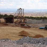 Head frame at the La Navidad Shaft; note dumps in the background